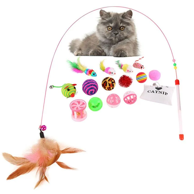Cat Toy Set Including Teaser Wand Sisal Ball Mouse Cat Playing Toys Pet Chewing Toys Cat Toys 16Pcs