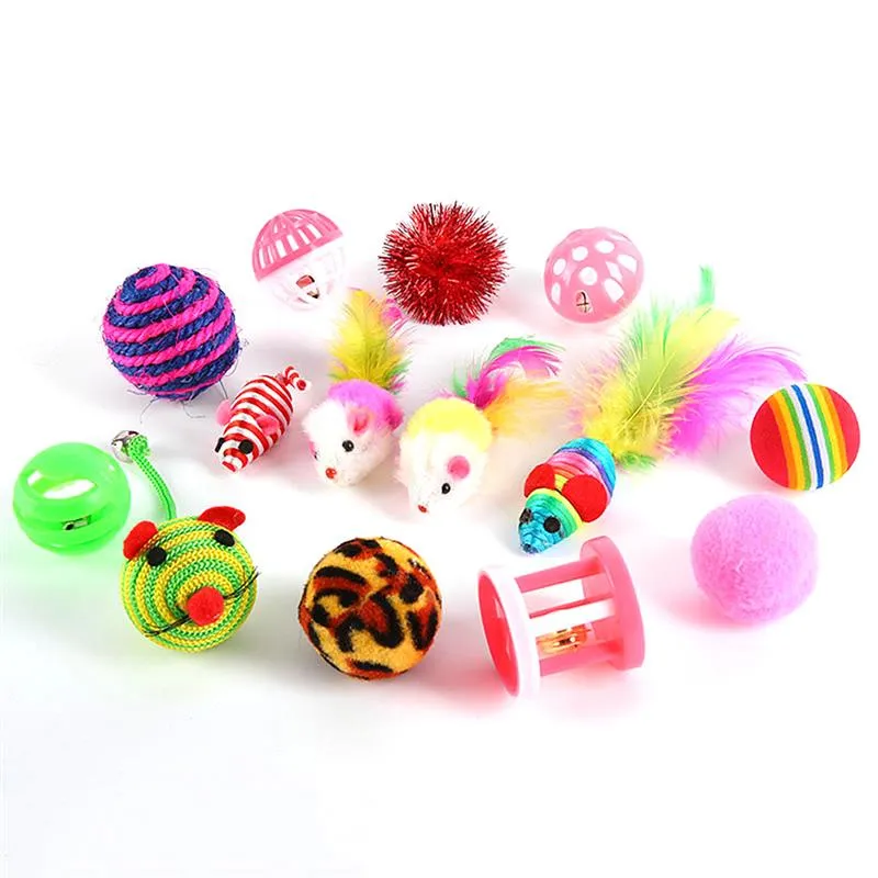 Cat Toy Set Including Teaser Wand Sisal Ball Mouse Cat Playing Toys Pet Chewing Toys Cat Toys 16Pcs
