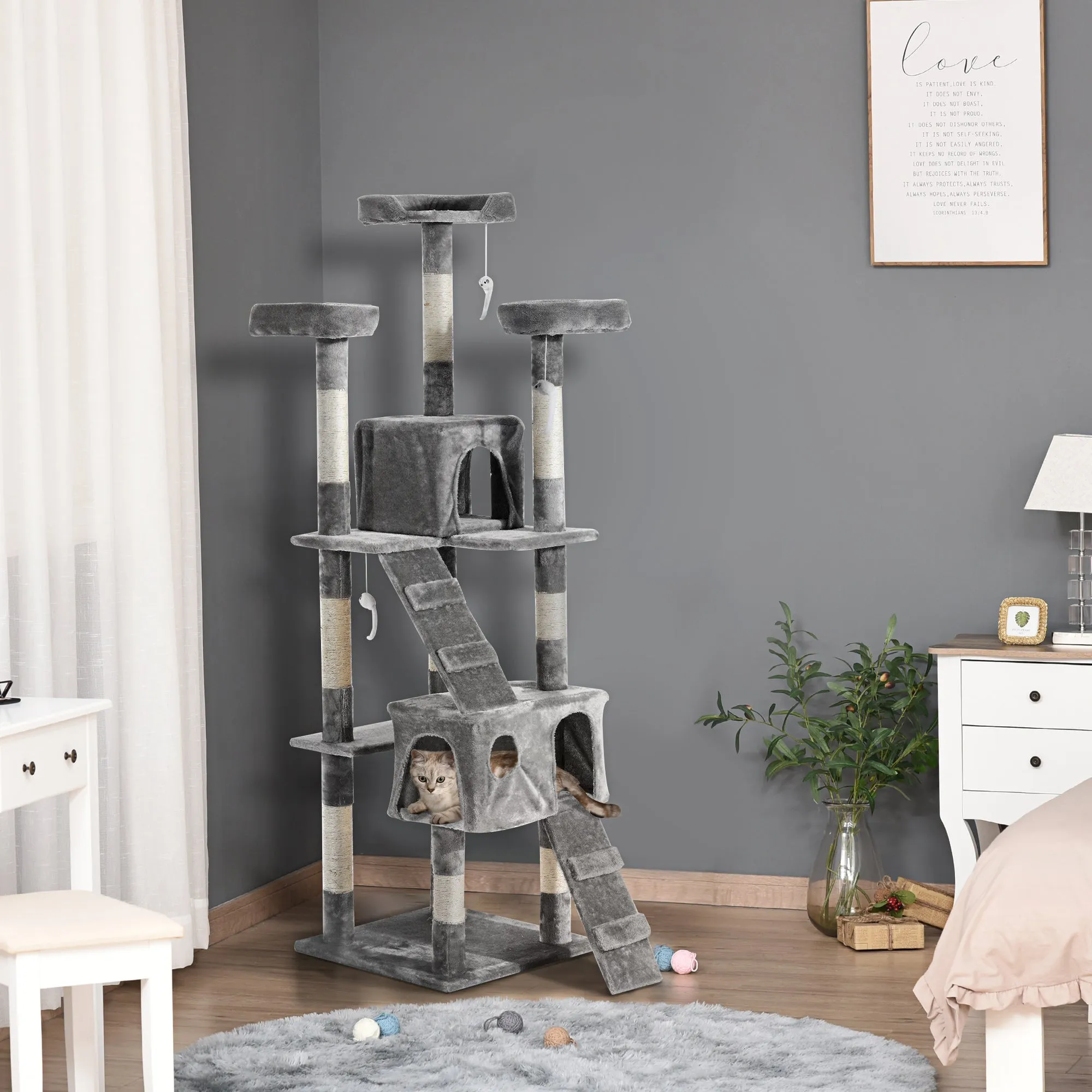 Cat Tree for Indoor Cats Kitten Kitty Scratching Scratcher Post Climbing Tower Activity Centre House Grey