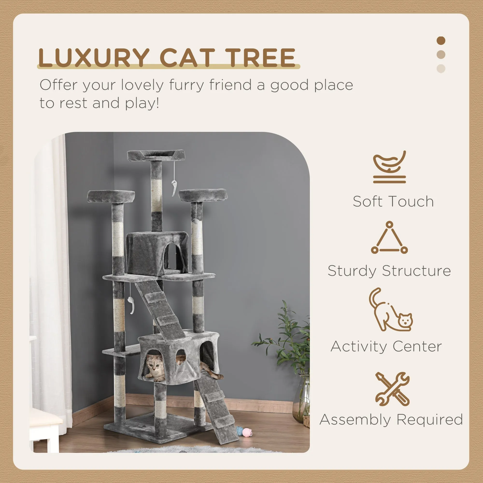 Cat Tree for Indoor Cats Kitten Kitty Scratching Scratcher Post Climbing Tower Activity Centre House Grey