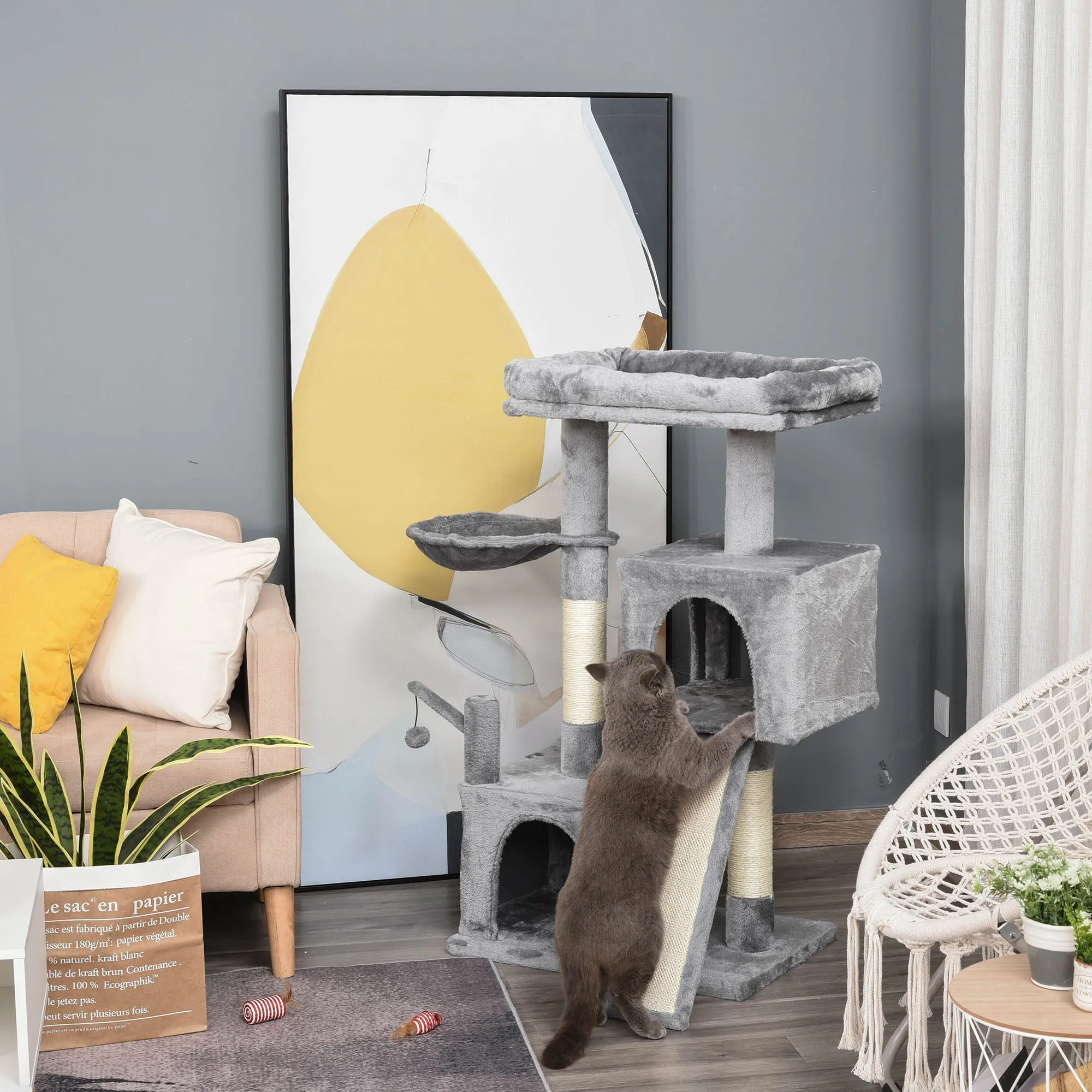 Cat Tree Tower w/ Sisal Scratching Posts Pad Hanging Ball Perch Condo Hammock