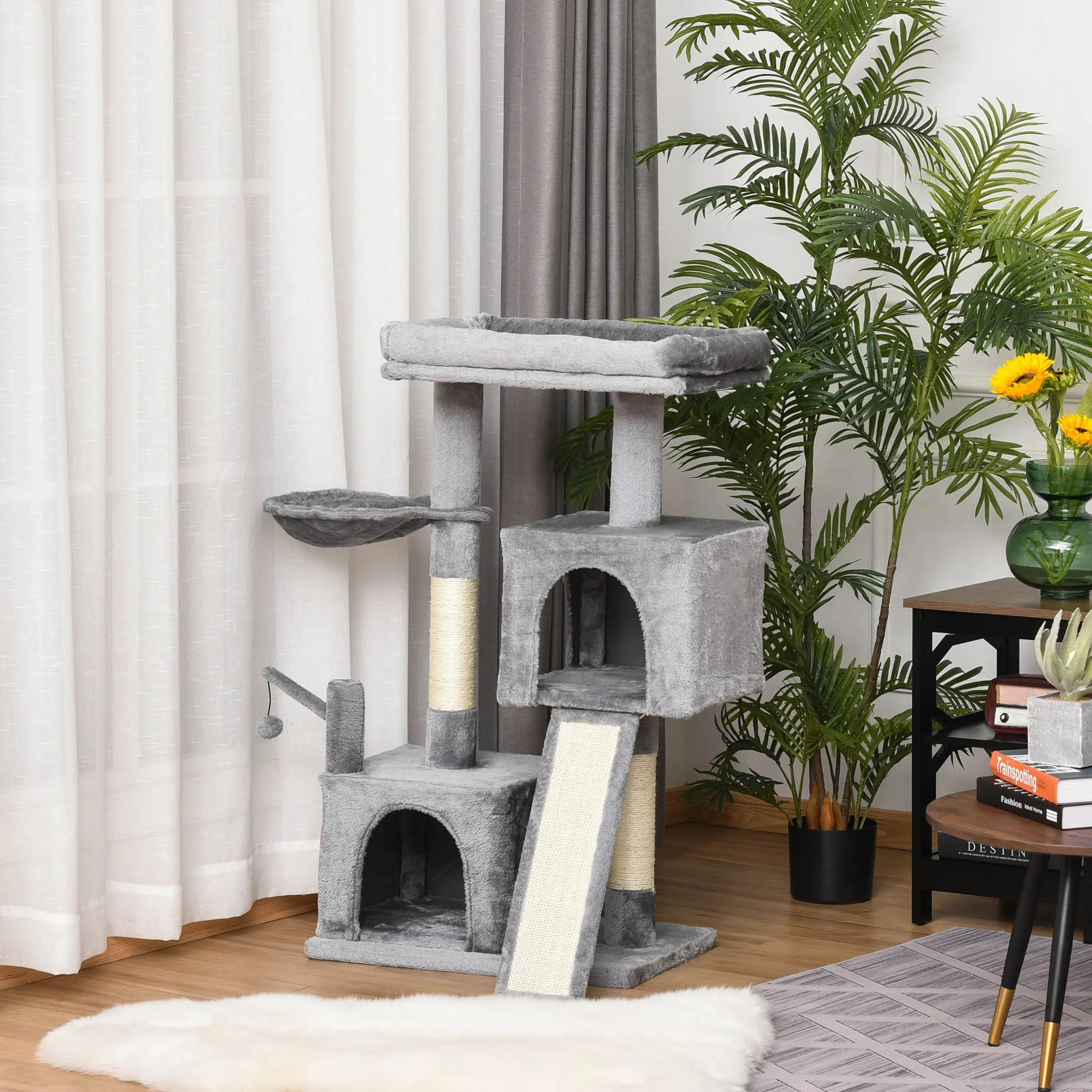 Cat Tree Tower w/ Sisal Scratching Posts Pad Hanging Ball Perch Condo Hammock