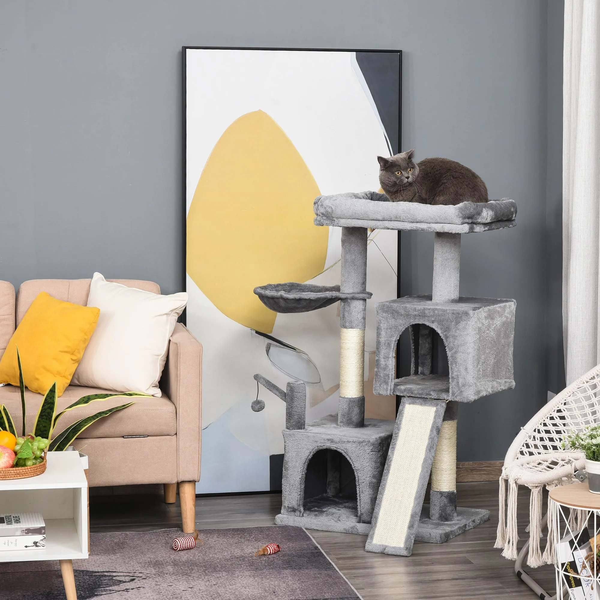 Cat Tree Tower w/ Sisal Scratching Posts Pad Hanging Ball Perch Condo Hammock