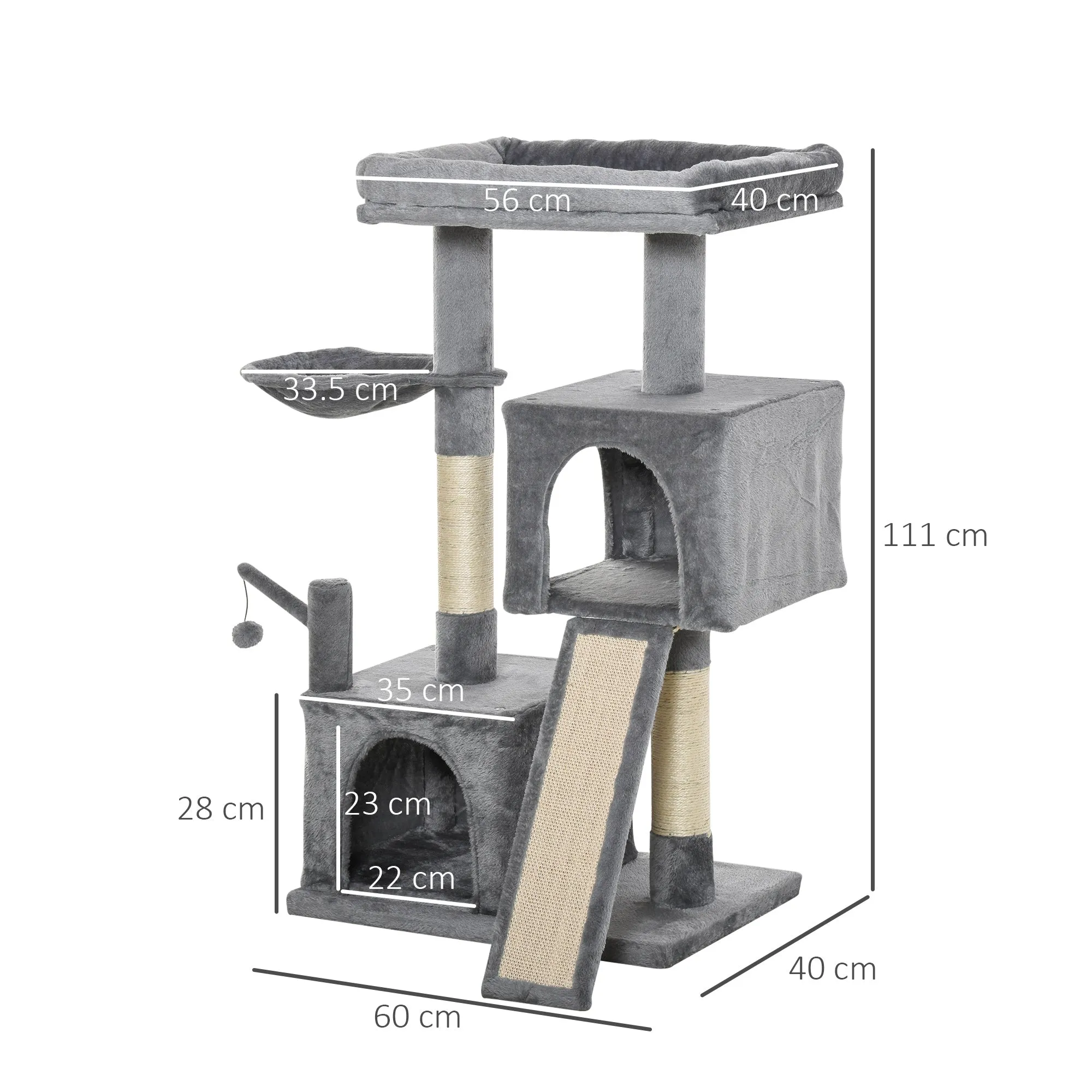 Cat Tree Tower w/ Sisal Scratching Posts Pad Hanging Ball Perch Condo Hammock
