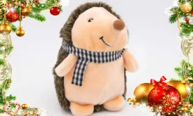 Christmas Holiday Hedgehog Plush Dog Toy with Winter Scarf