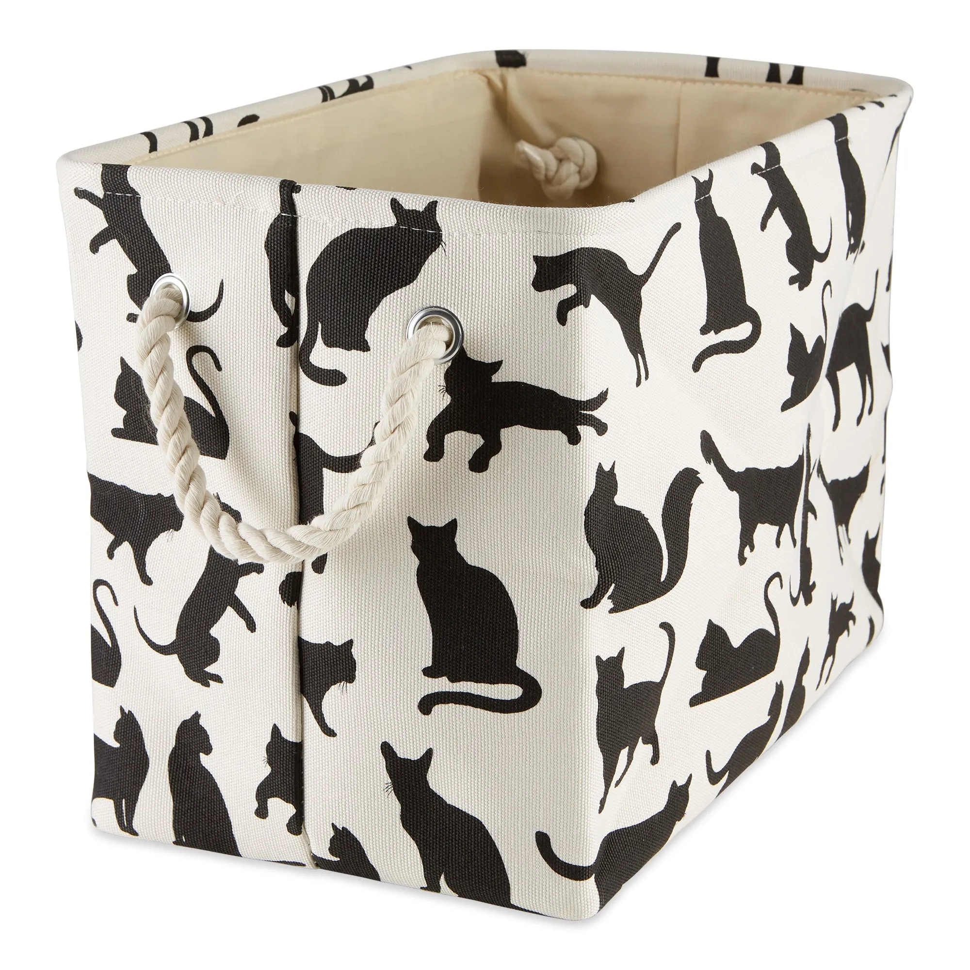 Collapsible Pet Storage Bin, Cat's Meow Print, Black/White, Medium -16x10x12"