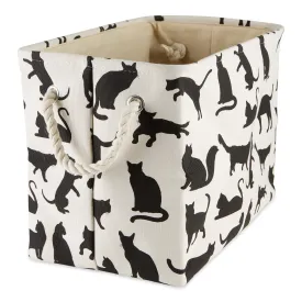 Collapsible Pet Storage Bin, Cat's Meow Print, Black/White, Medium -16x10x12"