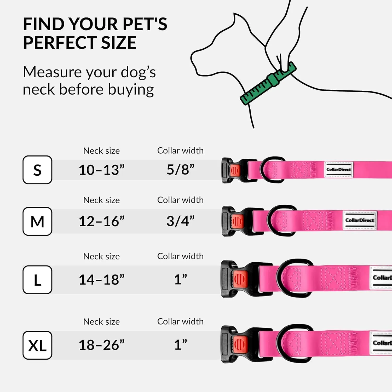 CollarDirect Waterproof Dog Collar - Silicone, Plastic Collar, Odor-Resistant, Easy to Clean, for Large, Medium, Small Dogs - Adjustable Collar with Breakaway Buckle (Neck Fit 14"-18", Pink)