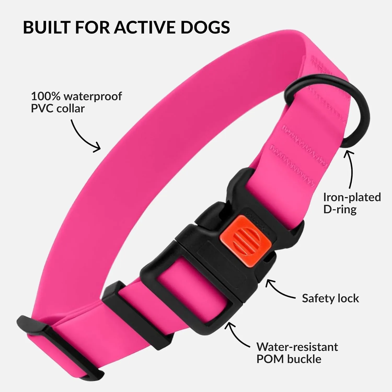 CollarDirect Waterproof Dog Collar - Silicone, Plastic Collar, Odor-Resistant, Easy to Clean, for Large, Medium, Small Dogs - Adjustable Collar with Breakaway Buckle (Neck Fit 14"-18", Pink)