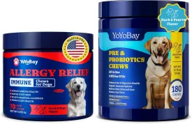 Dog Allergy Relief Chews  70 Count   Probiotics 180 Count for Allergy, Gut & Immune Support