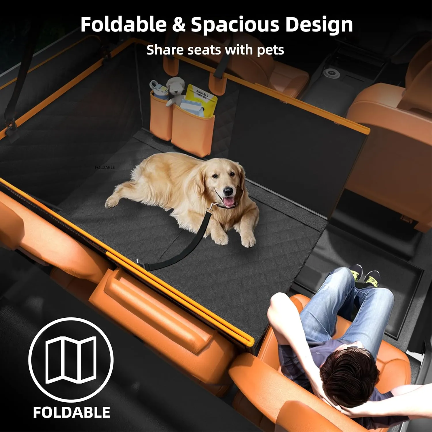 Dog Car Seat Cover for Back Seat Extender, Hard Bottom Pet Car Seat Protector, Non-Slip Durable Dog Hammock in Car SUV