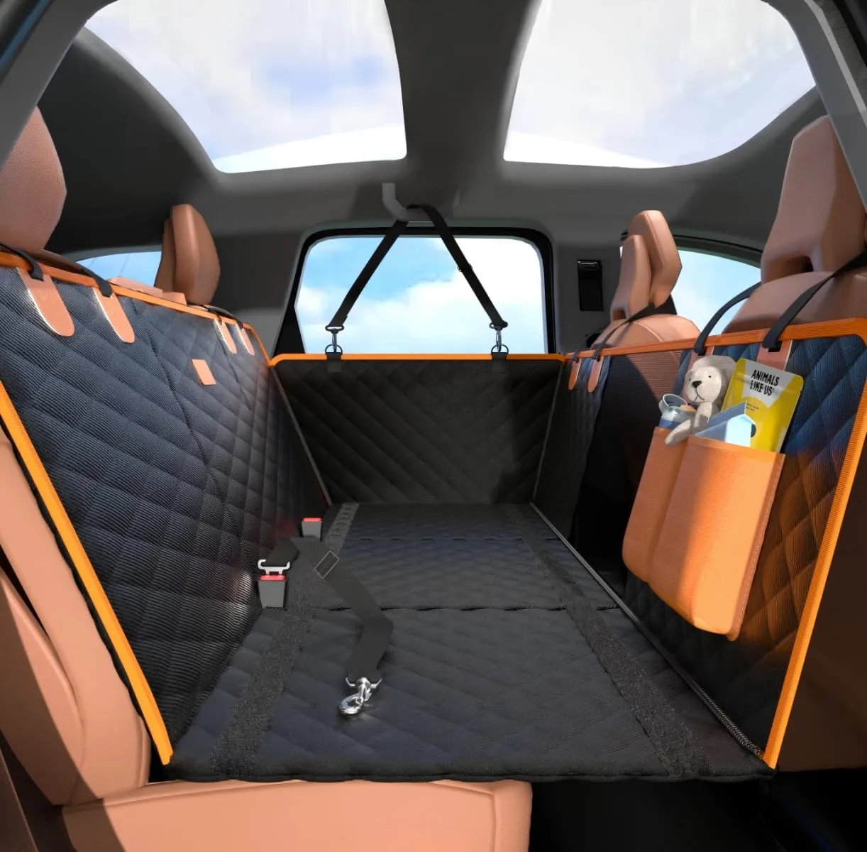 Dog Car Seat Cover for Back Seat Extender, Hard Bottom Pet Car Seat Protector, Non-Slip Durable Dog Hammock in Car SUV