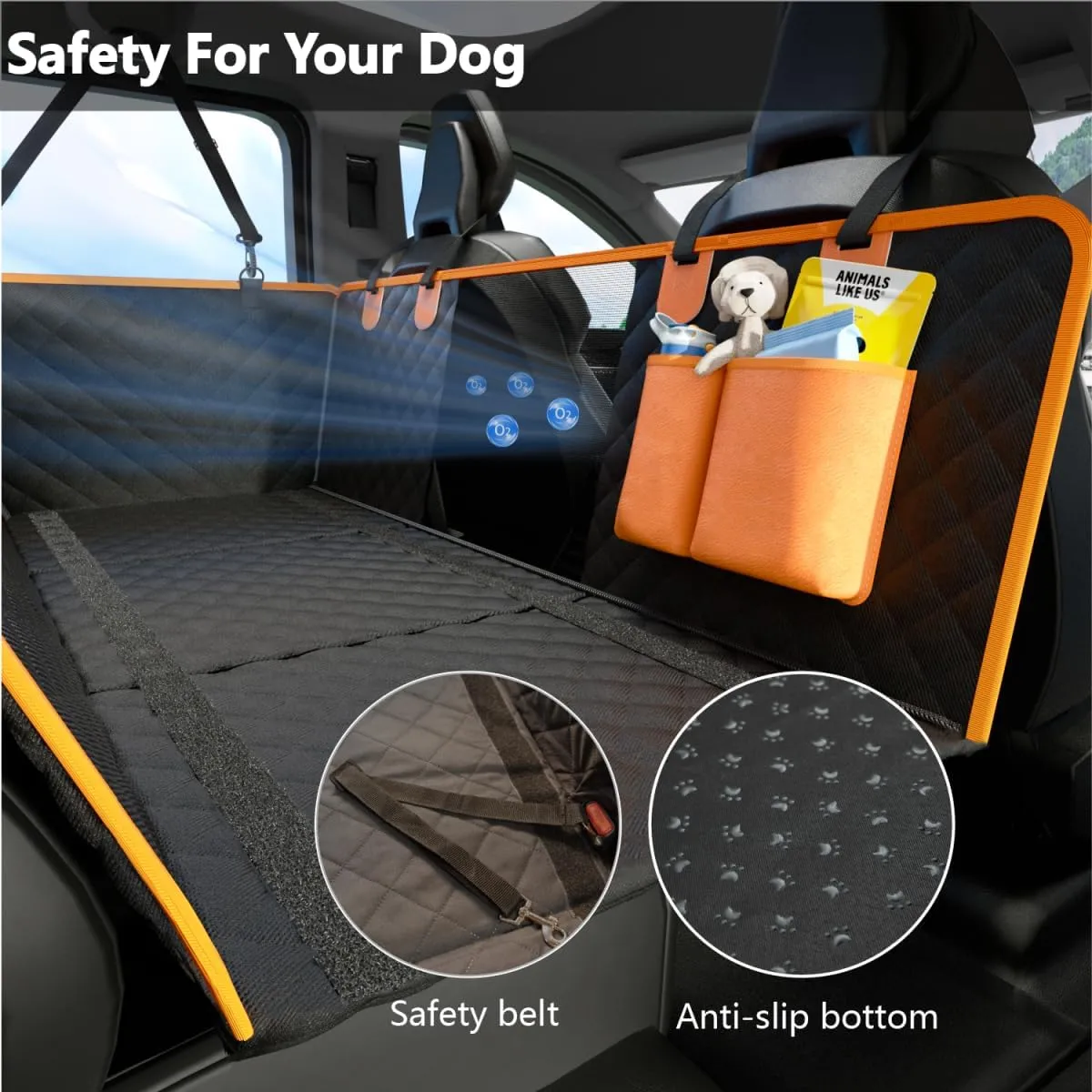Dog Car Seat Cover for Back Seat Extender with Pet Bed Mat, Hard Bottom Pet Car Seat Protector, Non-Slip Durable Dog Hammock in Car SUV