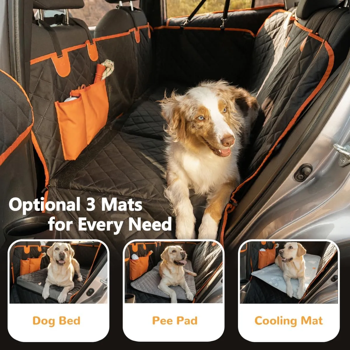 Dog Car Seat Cover for Back Seat Extender with Pet Bed Mat, Hard Bottom Pet Car Seat Protector, Non-Slip Durable Dog Hammock in Car SUV