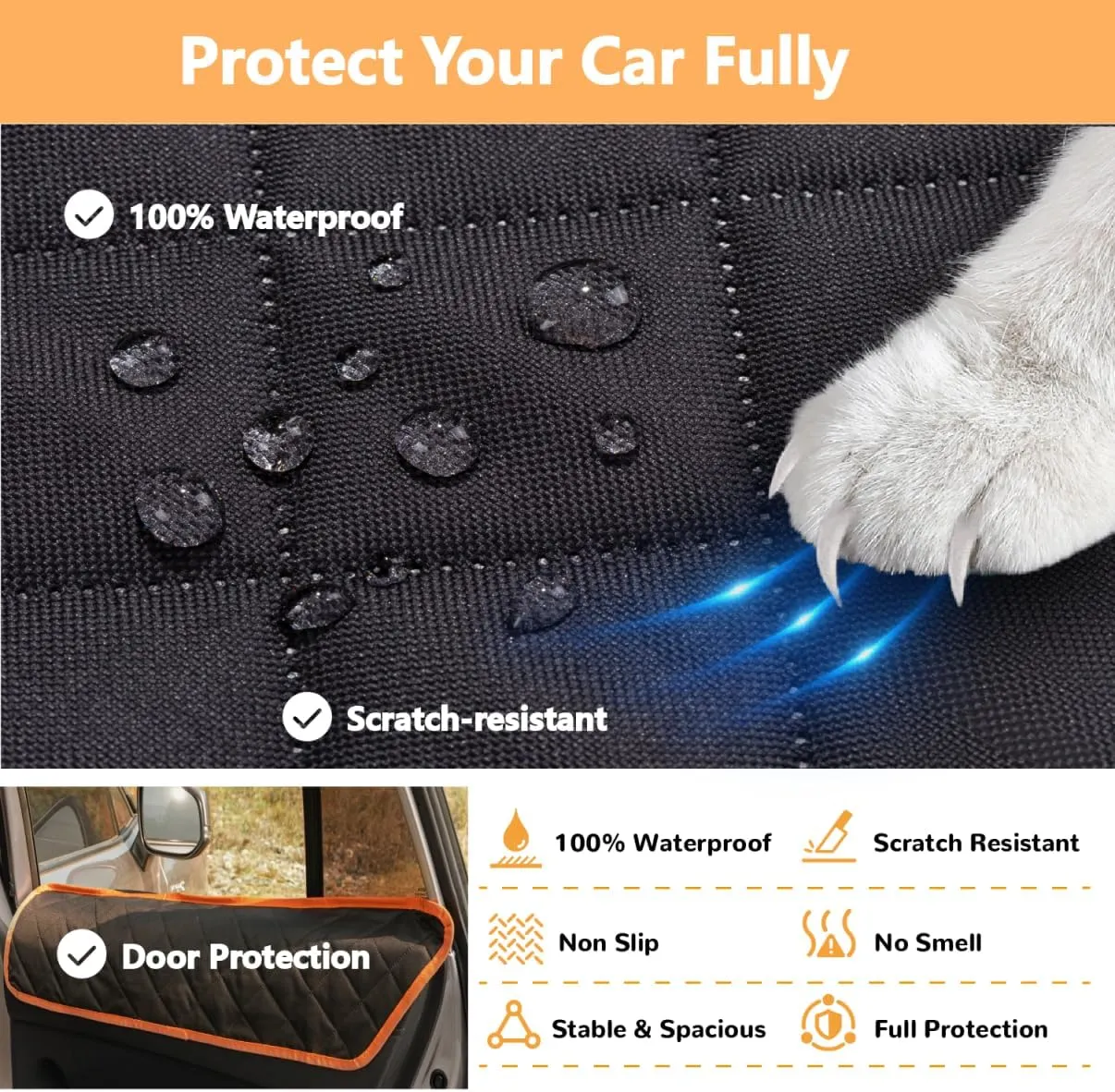 Dog Car Seat Cover for Back Seat Extender with Pet Bed Mat, Hard Bottom Pet Car Seat Protector, Non-Slip Durable Dog Hammock in Car SUV