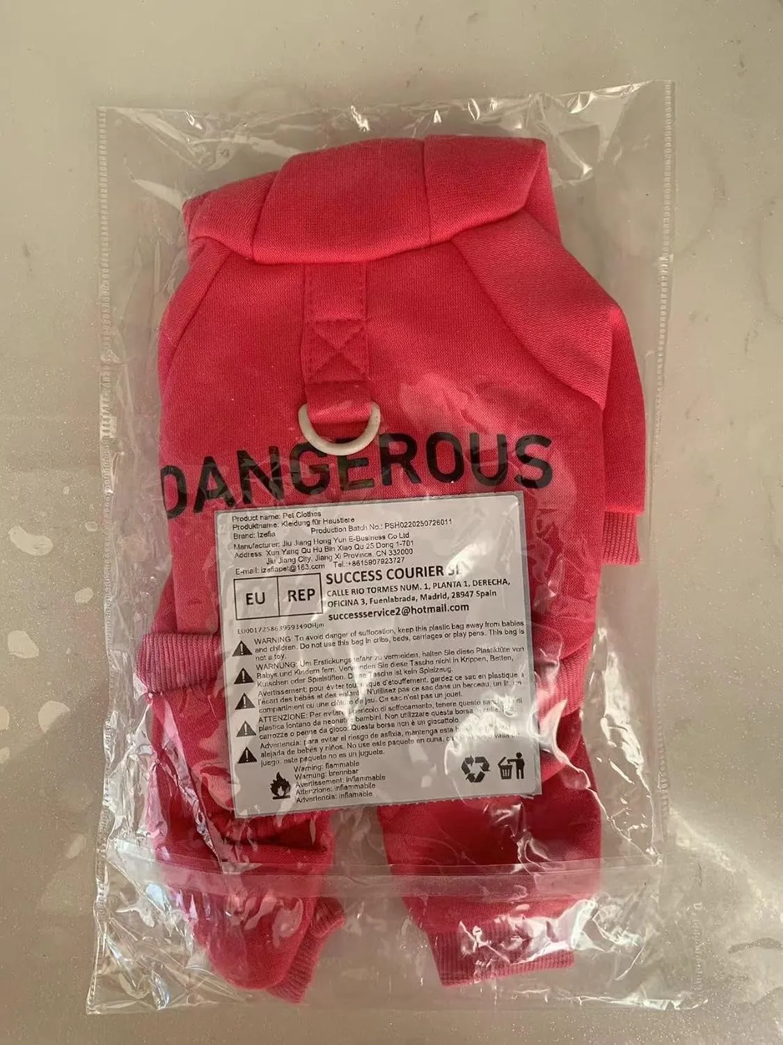 Dog Hoodie Clothes with Pocket 4 Legs Jumpsuit Fleece Sweater Winter Sweat Shirt Warm Cotton Hoodies for Small Dog Medium Large Cat Magenta S
