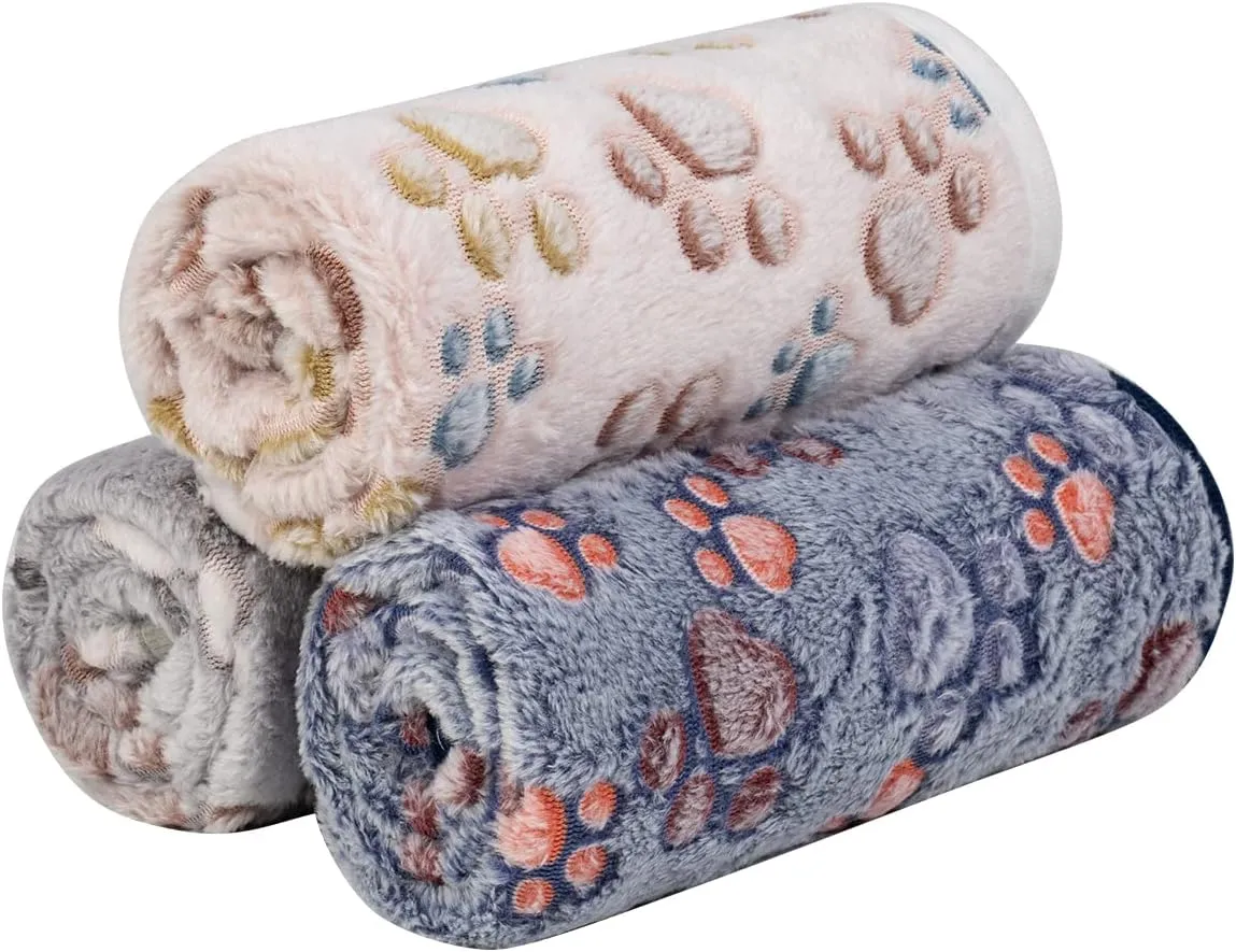 Dono 1 Pack 3 Dog Blankets for Small Dogs, Soft Fluffy Paw Print Pattern Fleece Pet Blanket Warm Sleep Mat, Puppy Kitten Blanket Doggy Mat for Dog Cat Kitten Doggy (30 * 20")