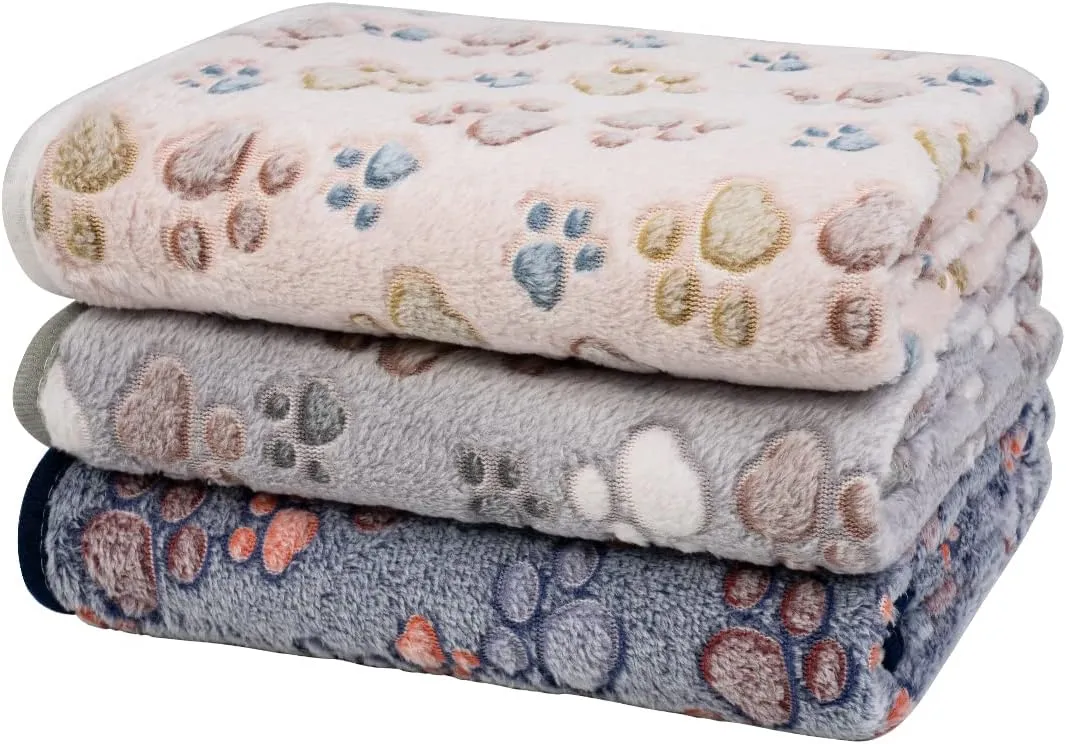 Dono 1 Pack 3 Dog Blankets for Small Dogs, Soft Fluffy Paw Print Pattern Fleece Pet Blanket Warm Sleep Mat, Puppy Kitten Blanket Doggy Mat for Dog Cat Kitten Doggy (30 * 20")