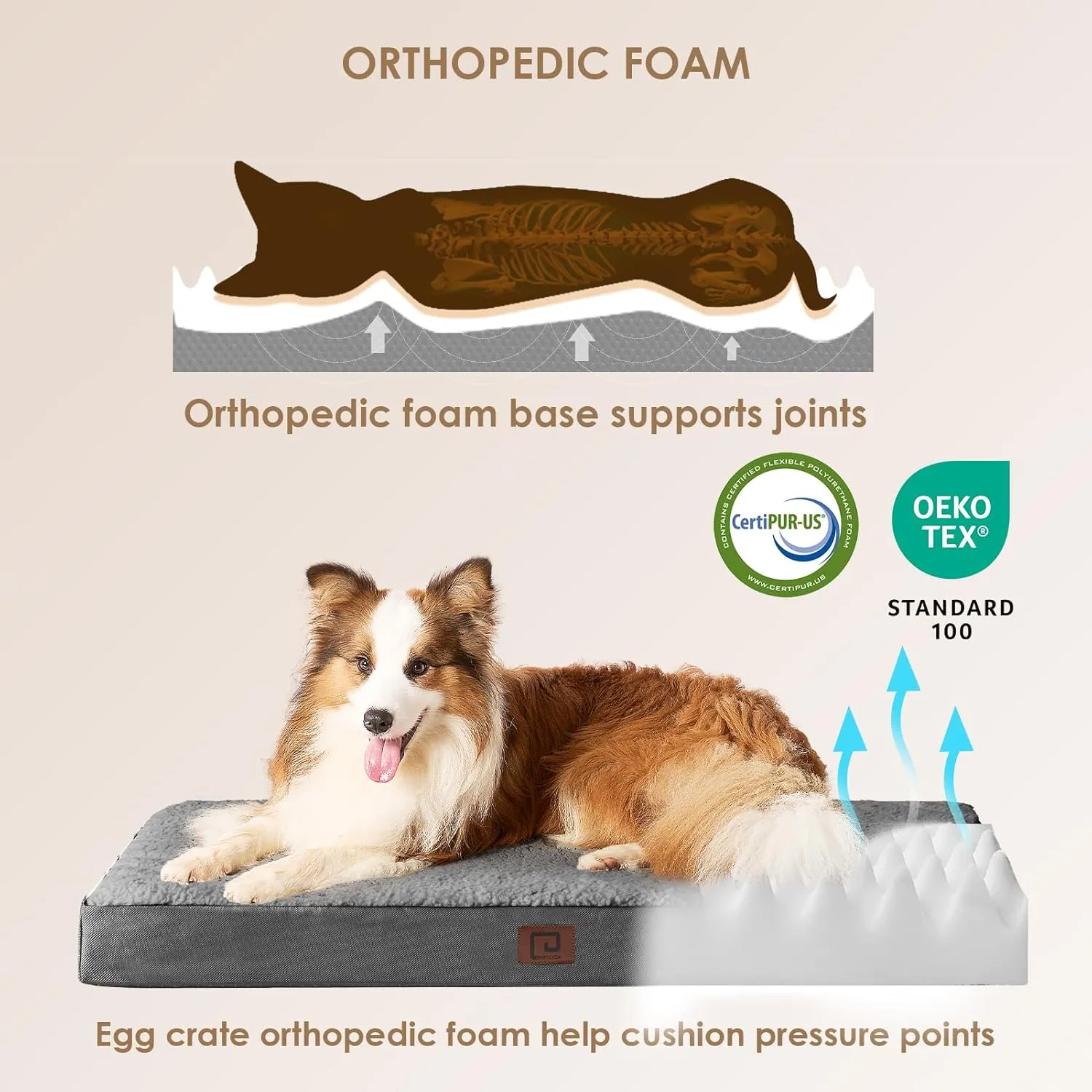 EHEYCIGA Orthopedic XL Dog Beds for Extra Large Dogs with Removable Washable Cover for Crate, Grey, 41x27