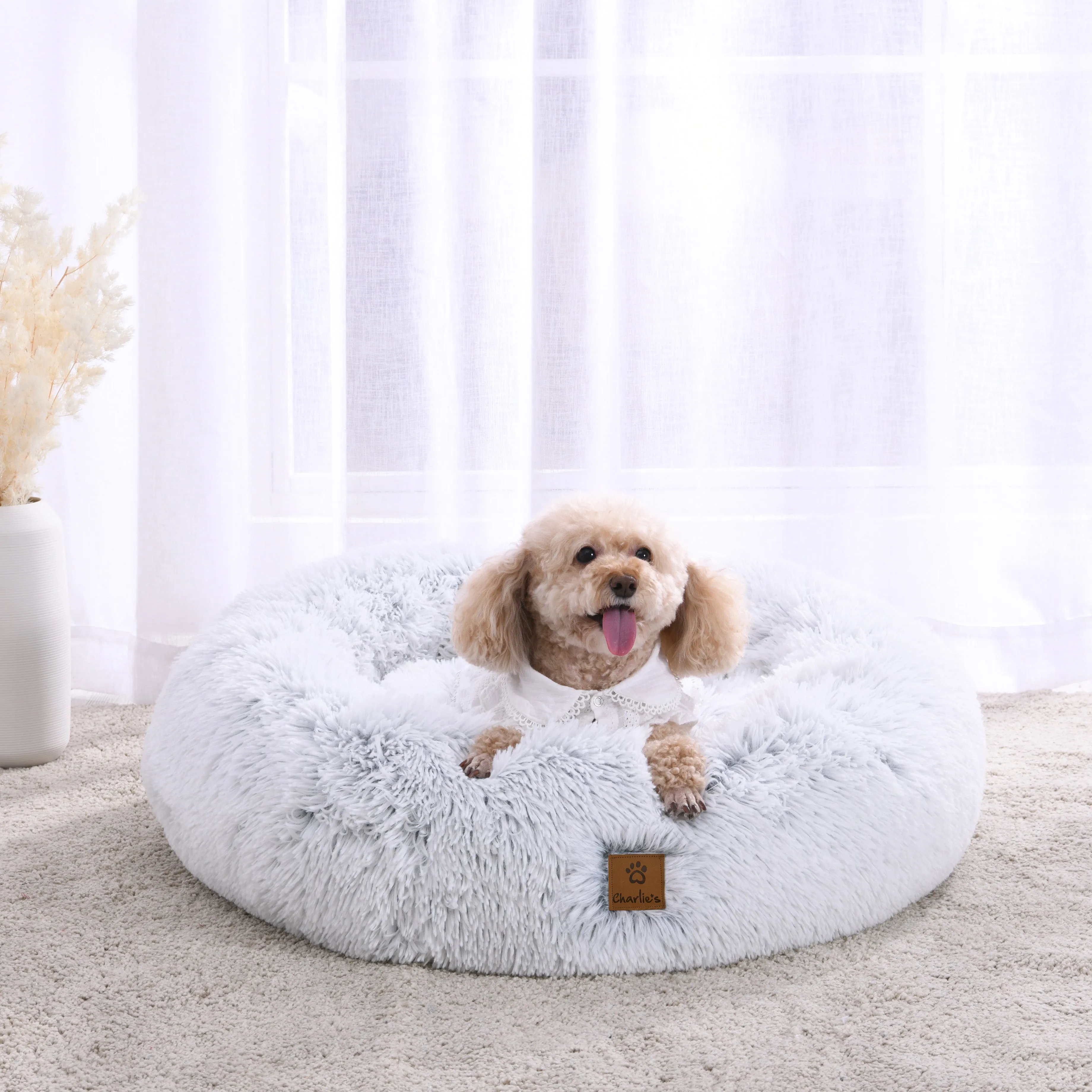 Faux Fur Fluffy Calming Pet Bed Nest Artic White Chinchilla