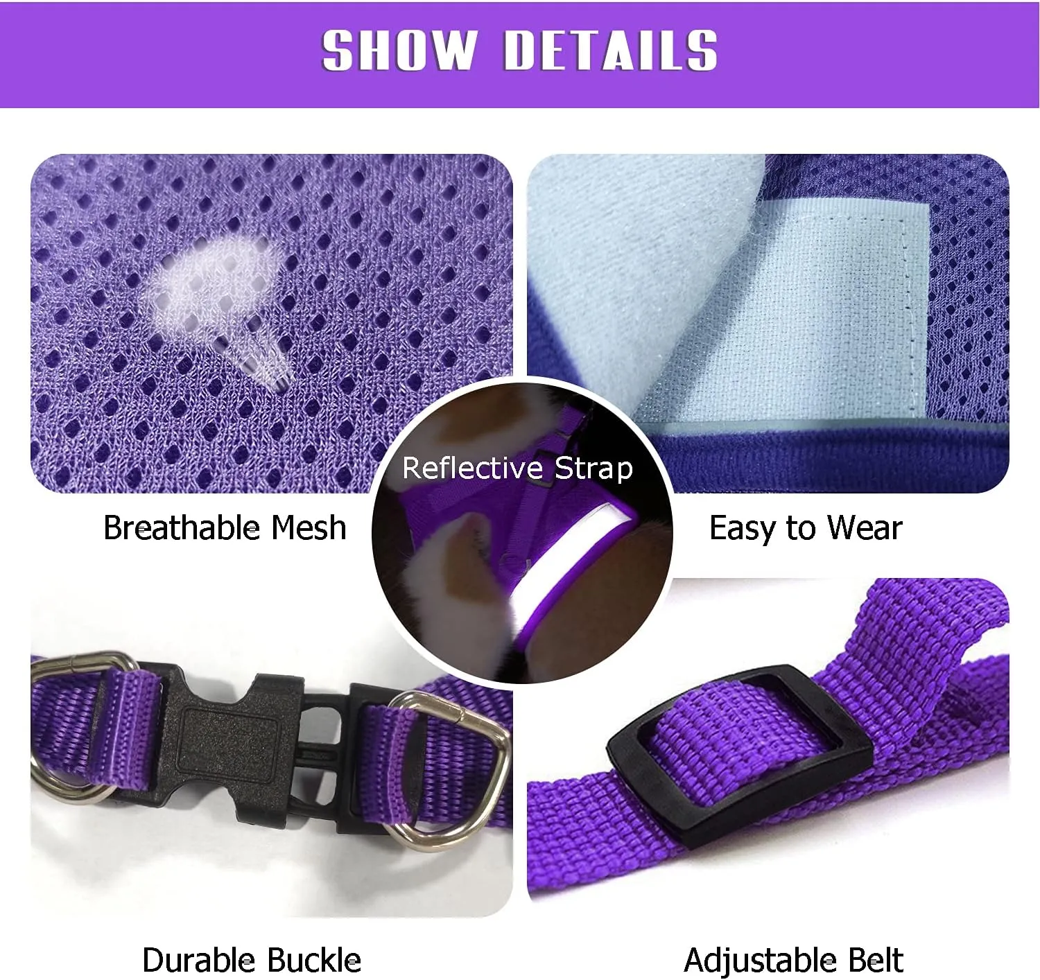 FEimaX Dog Harness and Leash Set for Walking, Soft Mesh Adjustable Easy Control Lightweight Cat Vest Harnesses with Reflective Strips, Escape Proof Small Dogs Cats Vests