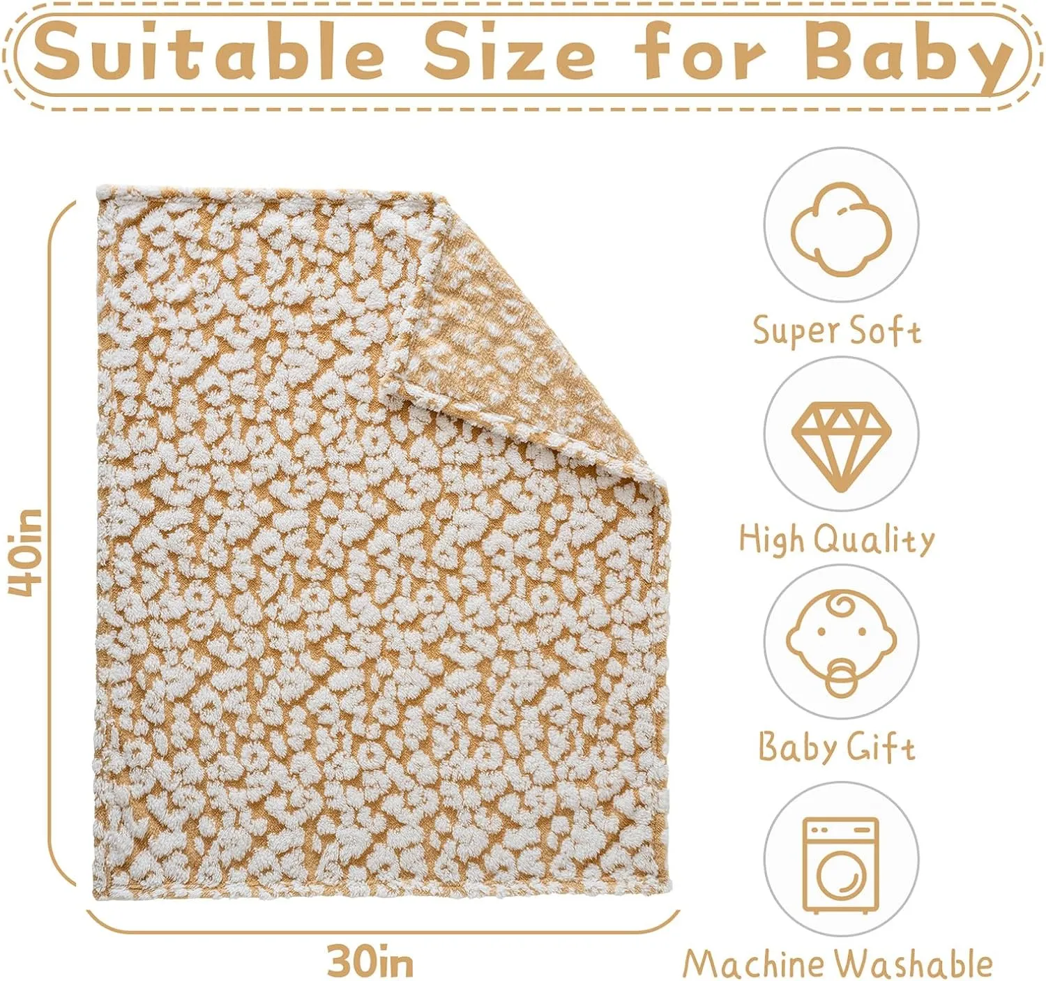 Fleece Baby Blanket for Boys 3D Leopard Print Design, Warm Cozy and Fluffy Infant Newborn Toddler Small Receiving Blankets for Crib Stroller, 30x40 Inches, Leopard Print