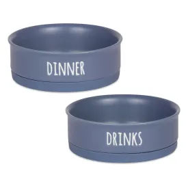 French Blue Dinner, Drinks & Dessert Pet Bowl Set/2, Medium - 1.5 C. Capacity