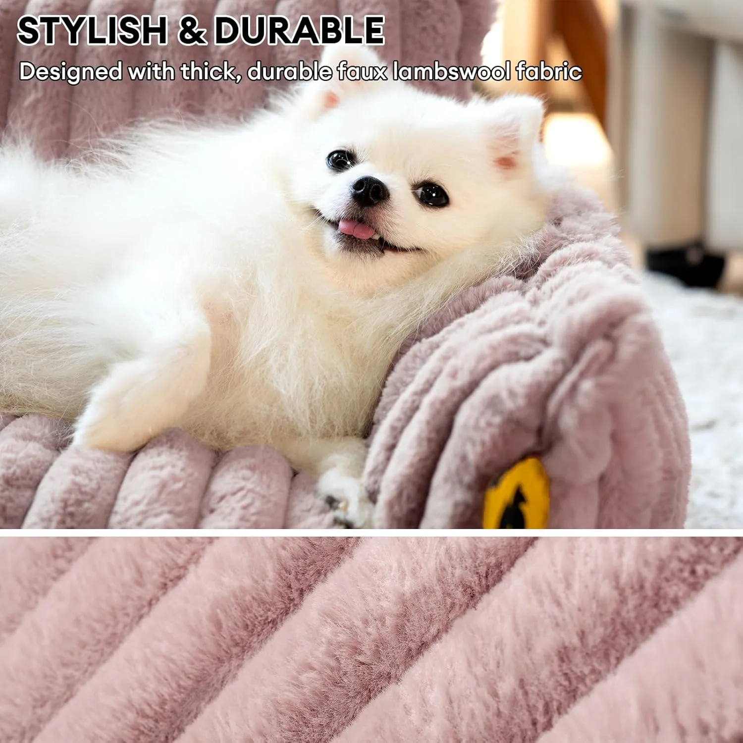 FUNNY FUZZY Orthopedic Dog Bed with Removable Washable Cover and Anti-Slip Bottom, Supportive Foam Pet Couch BedDog Sofa for Medium Dogs, Pink, XXL