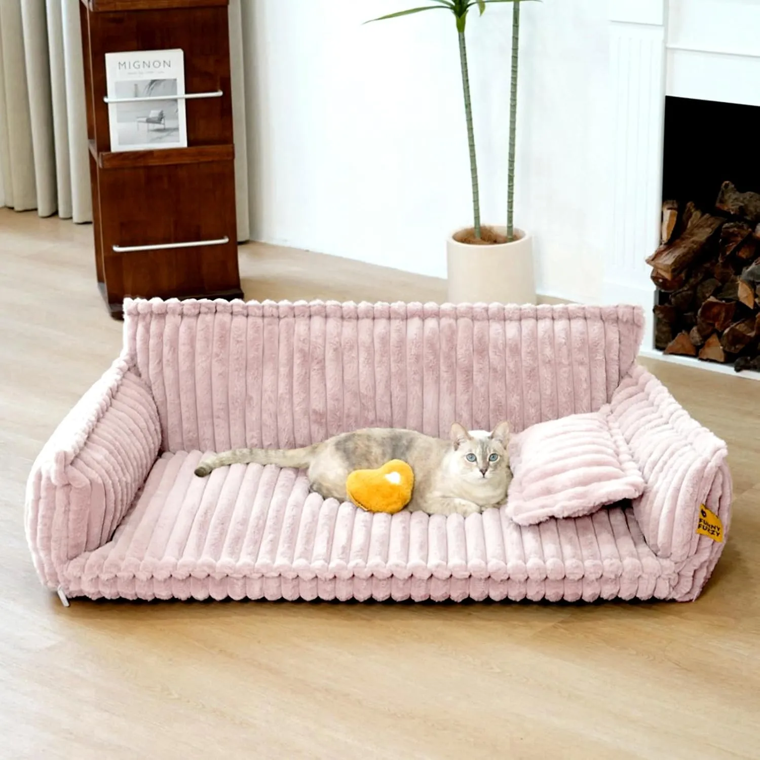 FUNNY FUZZY Orthopedic Dog Bed with Removable Washable Cover and Anti-Slip Bottom, Supportive Foam Pet Couch BedDog Sofa for Medium Dogs, Pink, XXL