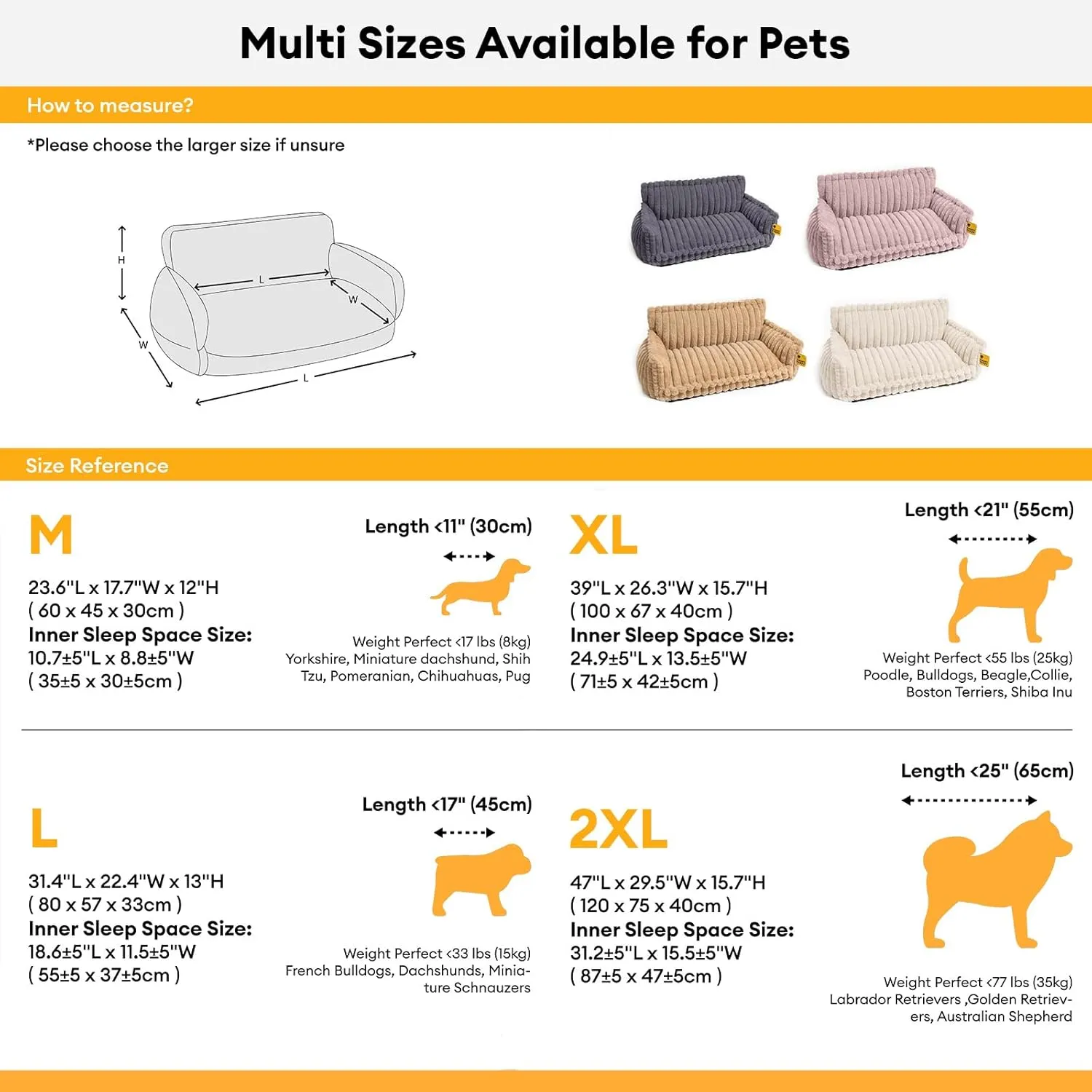 FUNNY FUZZY Orthopedic Dog Bed with Removable Washable Cover and Anti-Slip Bottom, Supportive Foam Pet Couch BedDog Sofa for Medium Dogs, Pink, XXL