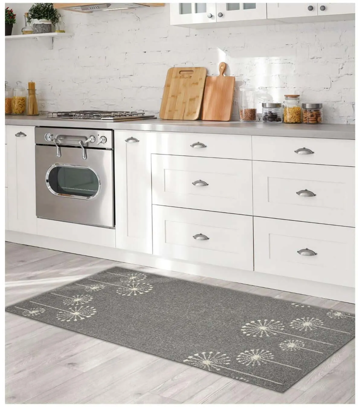 Geneva Grey Flower Washable Rug & Runner
