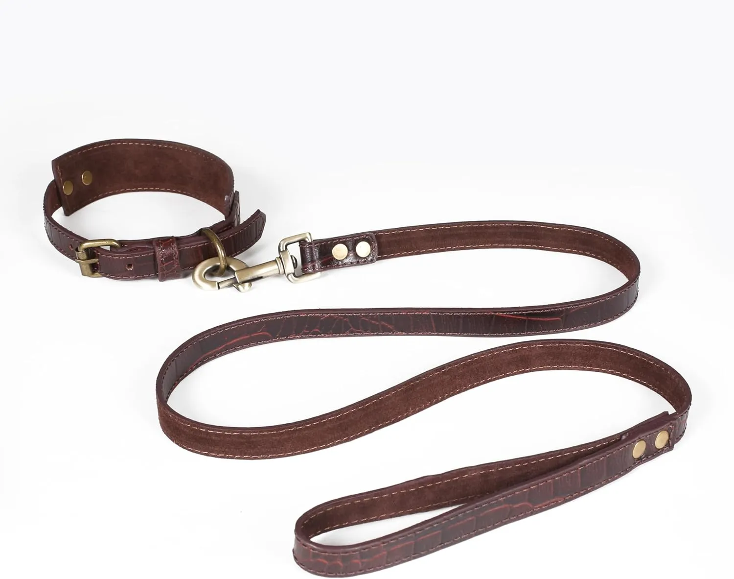 Genuine Leather Dog Collar and Leash Set with Metal Buckle - Soft, Comfortable, Durable Adjustable Collar and Leash Combo, Premium Pet Accessories, 18 Inch Collar, 50 Inch Leash, Dark Brown