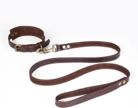 Genuine Leather Dog Collar and Leash Set with Metal Buckle - Soft, Comfortable, Durable Adjustable Collar and Leash Combo, Premium Pet Accessories, 18 Inch Collar, 50 Inch Leash, Dark Brown
