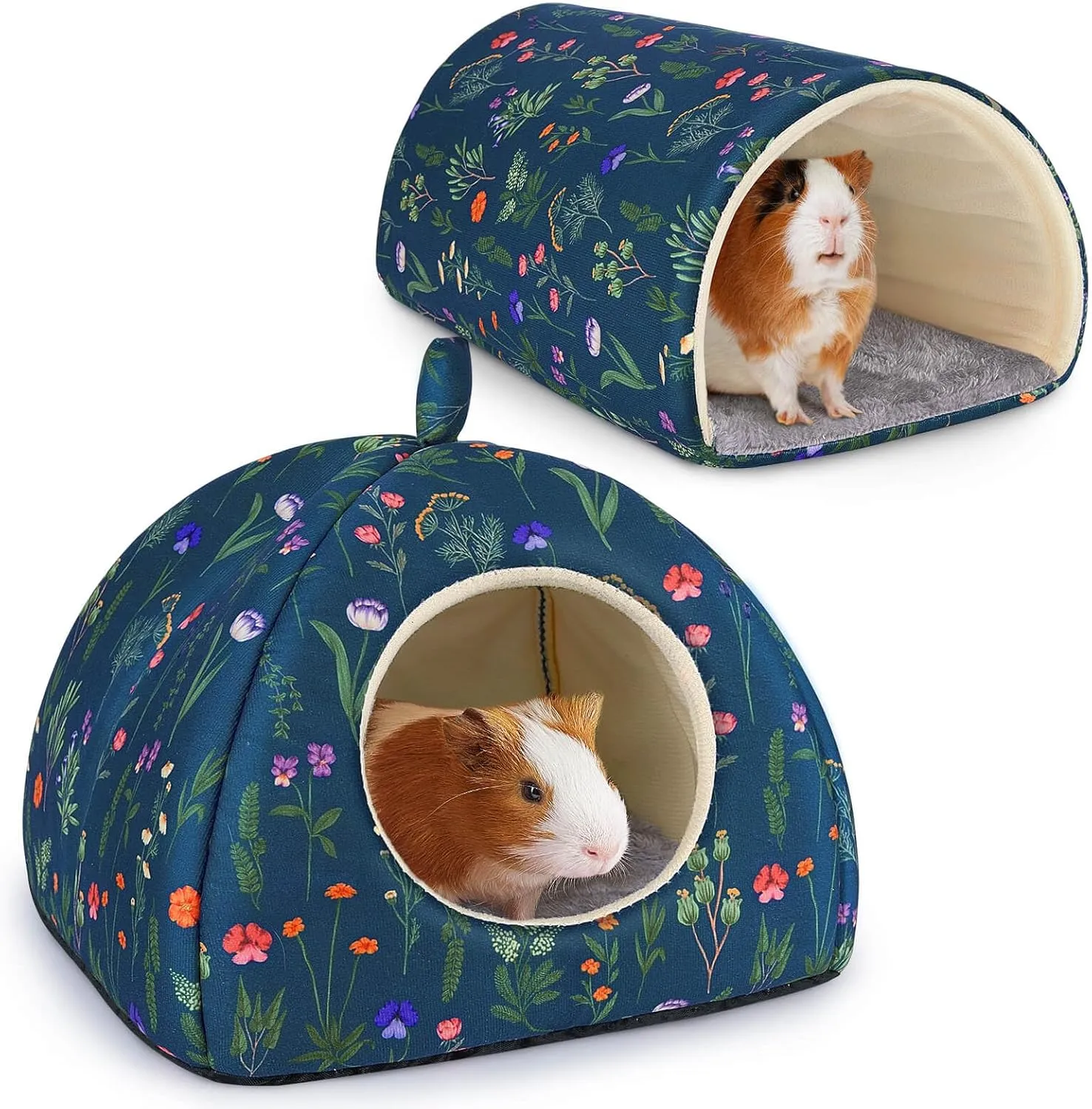 Glittme Guinea Pig Hideout, Soft Bed and Tunnel, 2 Pack Washable Tunnel with House Accessories for Hamster, Rabbit, Bunny, Small Animal
