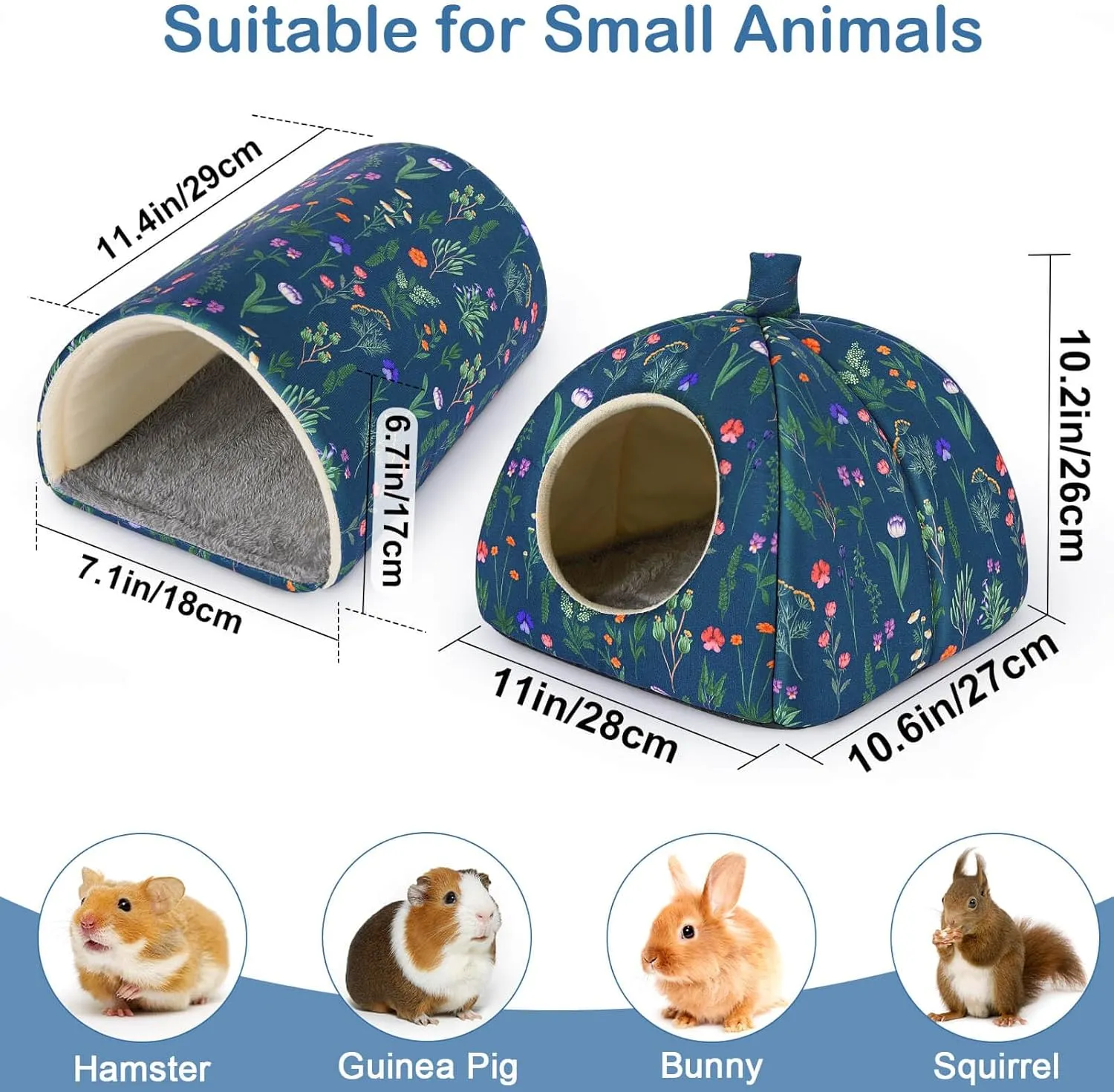 Glittme Guinea Pig Hideout, Soft Bed and Tunnel, 2 Pack Washable Tunnel with House Accessories for Hamster, Rabbit, Bunny, Small Animal