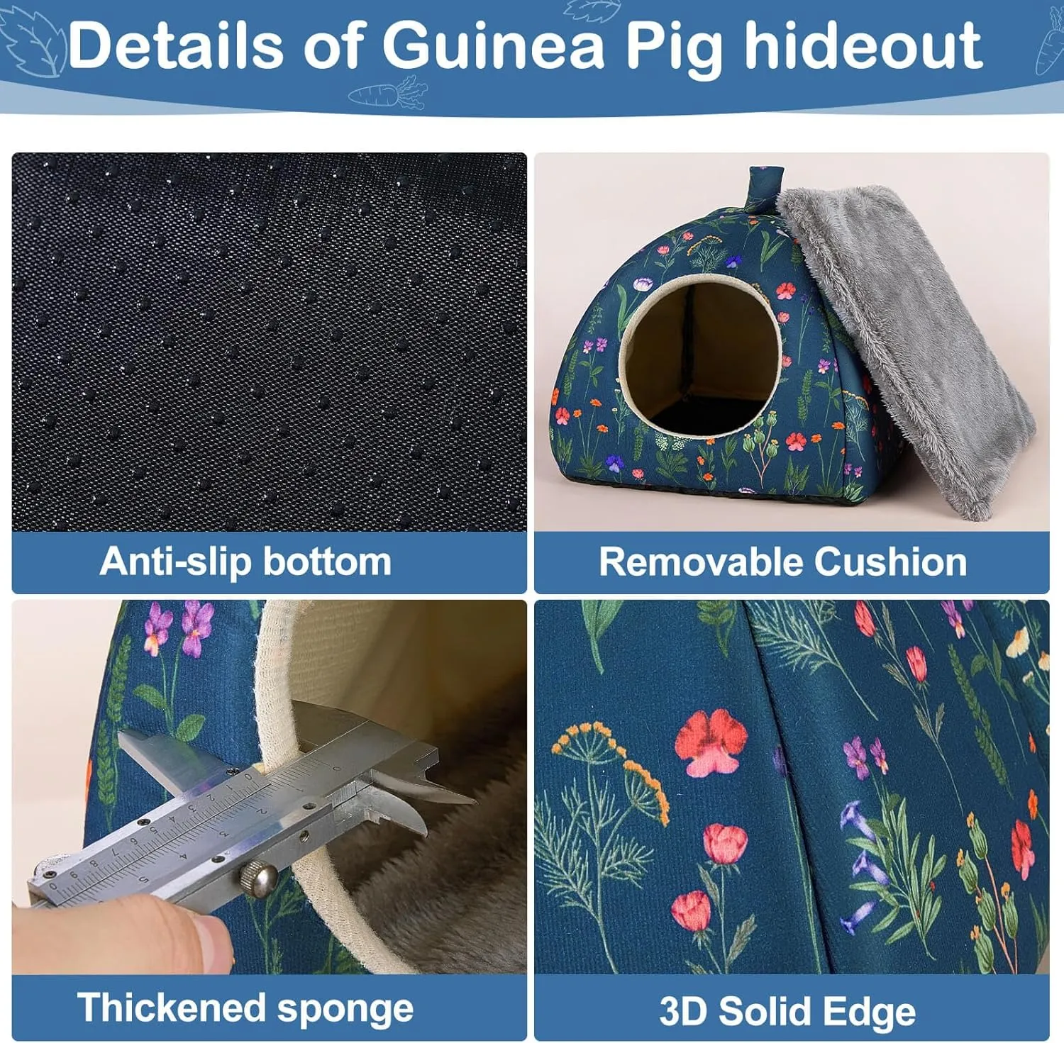 Glittme Guinea Pig Hideout, Soft Bed and Tunnel, 2 Pack Washable Tunnel with House Accessories for Hamster, Rabbit, Bunny, Small Animal