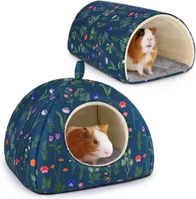Glittme Guinea Pig Hideout, Soft Bed and Tunnel, 2 Pack Washable Tunnel with House Accessories for Hamster, Rabbit, Bunny, Small Animal