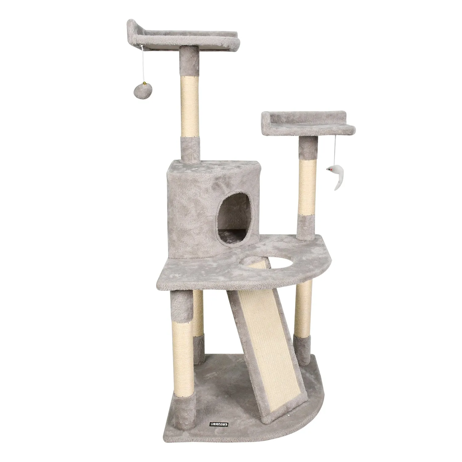 GOOPAWS 3-Tier 50-in Faux Fur Cat Tree & Condo, Grey