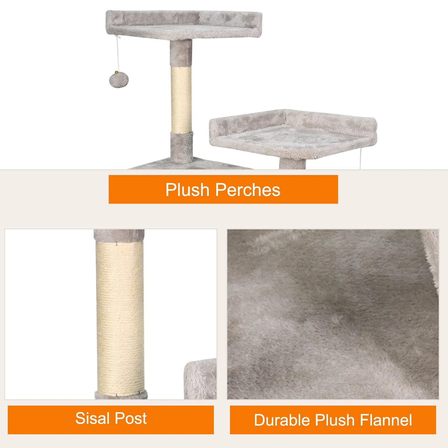 GOOPAWS 3-Tier 50-in Faux Fur Cat Tree & Condo, Grey