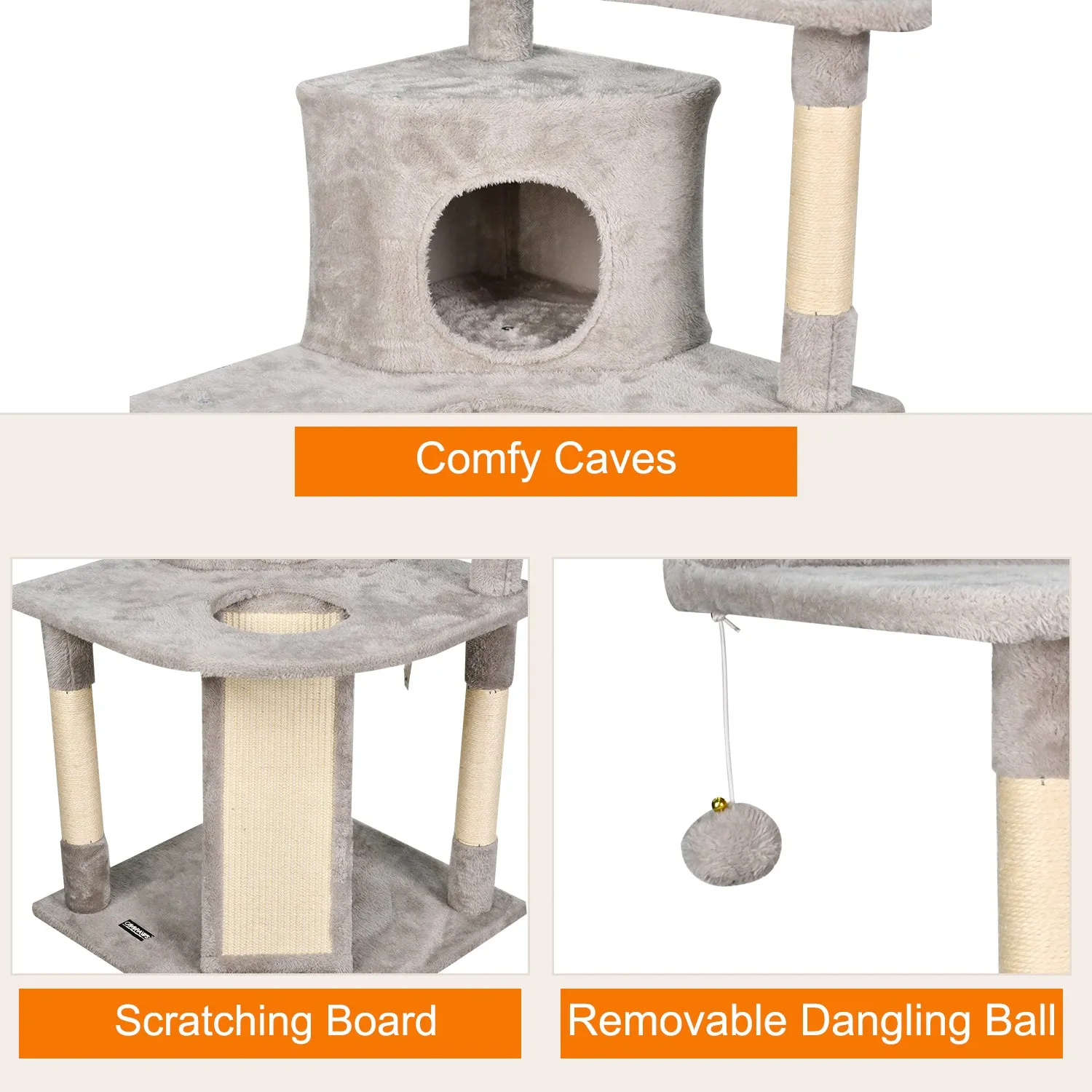 GOOPAWS 3-Tier 50-in Faux Fur Cat Tree & Condo, Grey