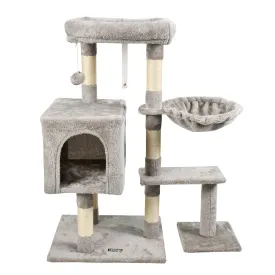 GOOPAWS 37-in Faux Fur Cat Tree & Condo with Basket, Grey