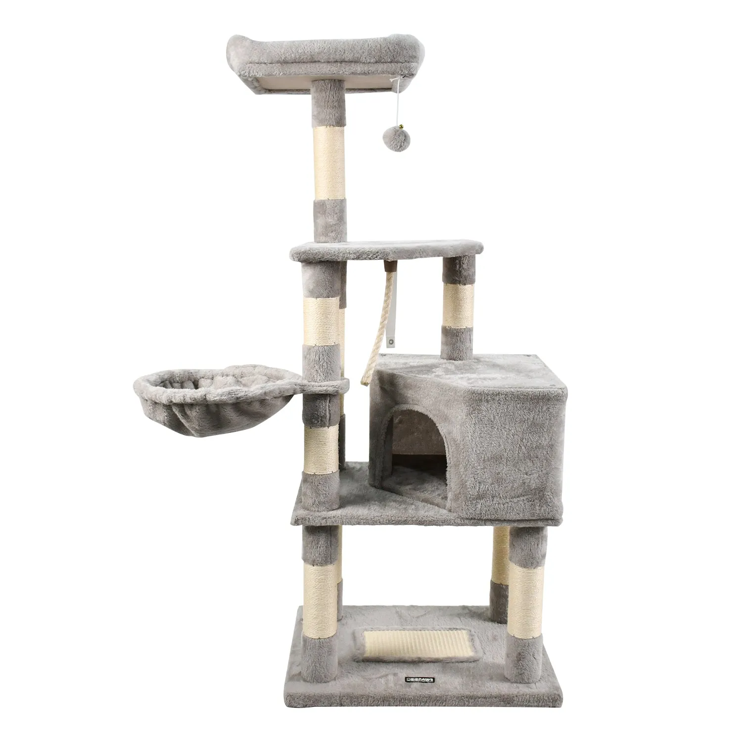 GOOPAWS 53-in Faux Fur Top Perch Cat Tree & Condo, Grey
