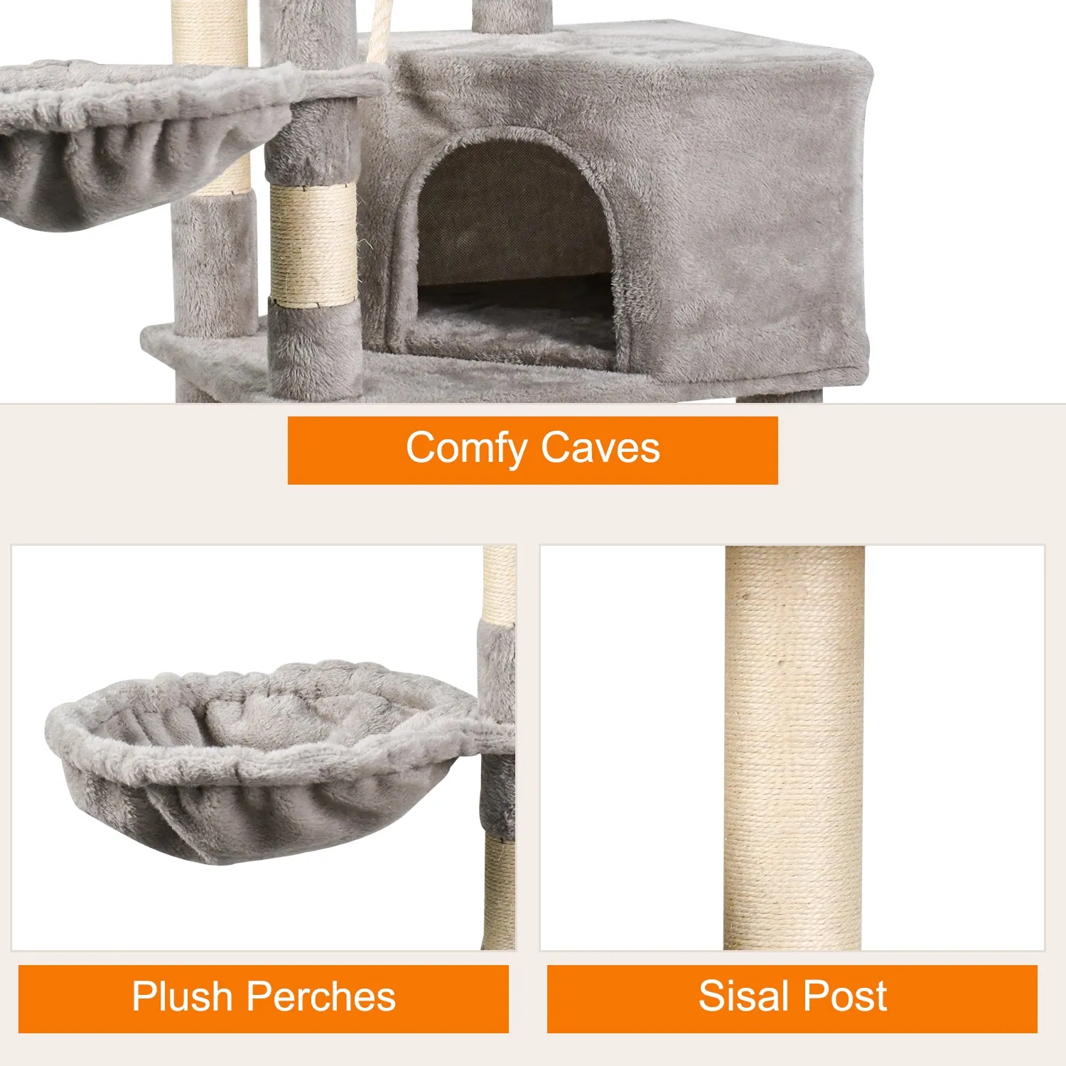GOOPAWS 53-in Faux Fur Top Perch Cat Tree & Condo, Grey