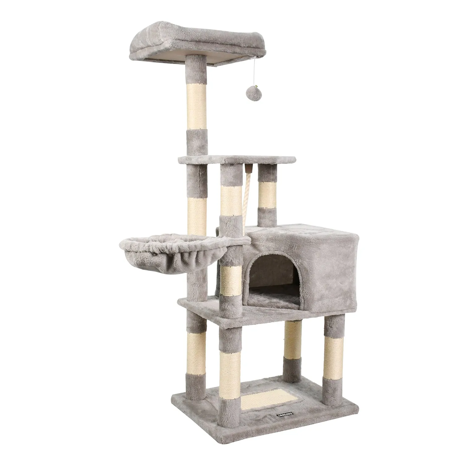GOOPAWS 53-in Faux Fur Top Perch Cat Tree & Condo, Grey