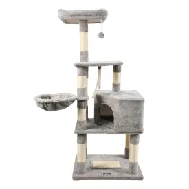 GOOPAWS 53-in Faux Fur Top Perch Cat Tree & Condo, Grey