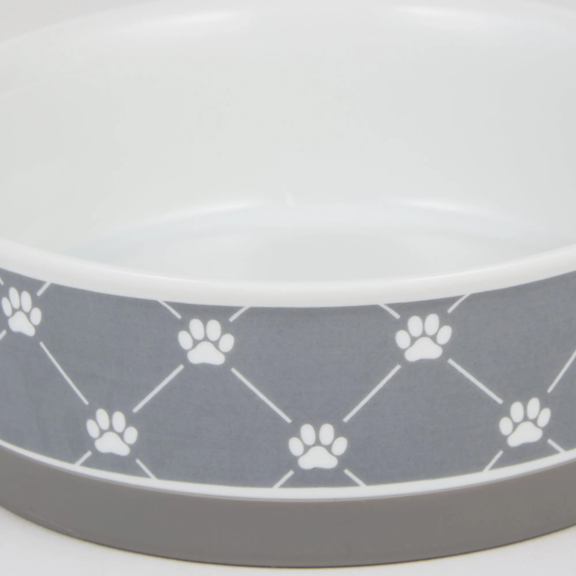 Gray Trellis Paw Print Pet Bowl Set/2, Medium - 1.5 C. Capacity