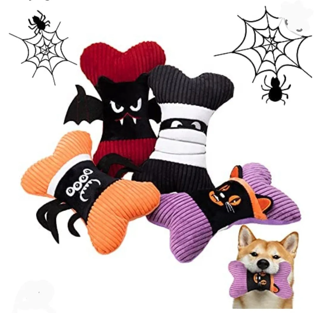 Happy Halloween Dog Toys, Spooky Plush Bones, 4 Styles