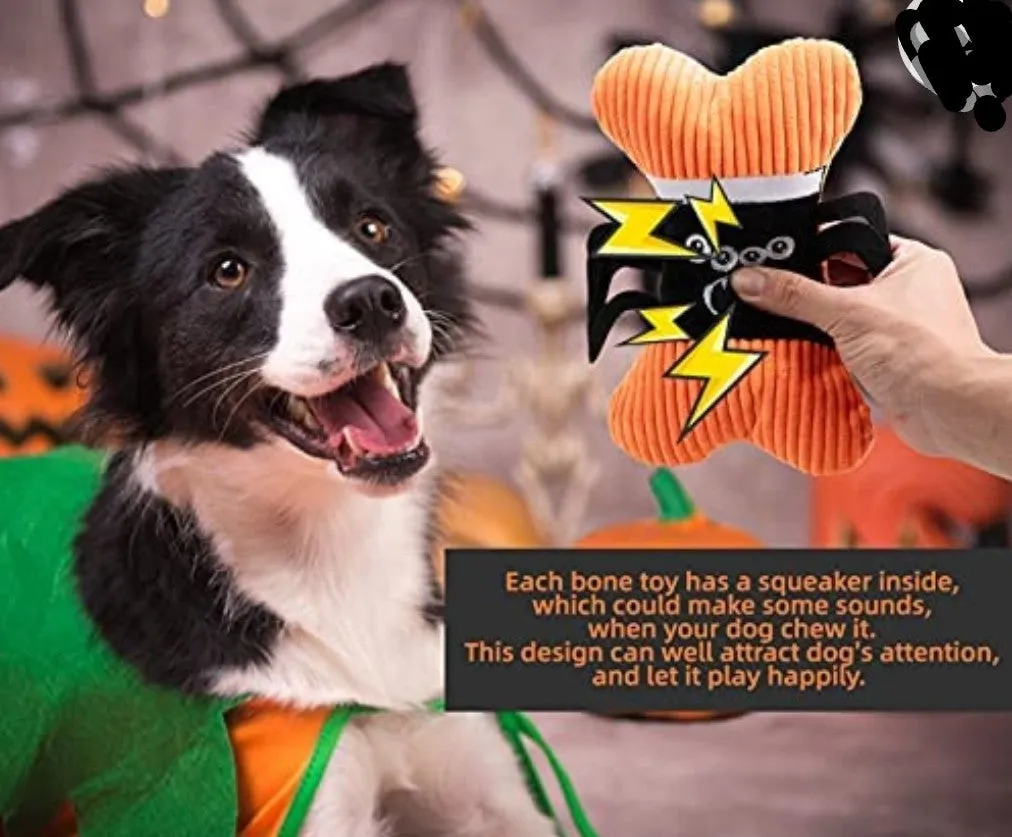 Happy Halloween Dog Toys, Spooky Plush Bones, 4 Styles