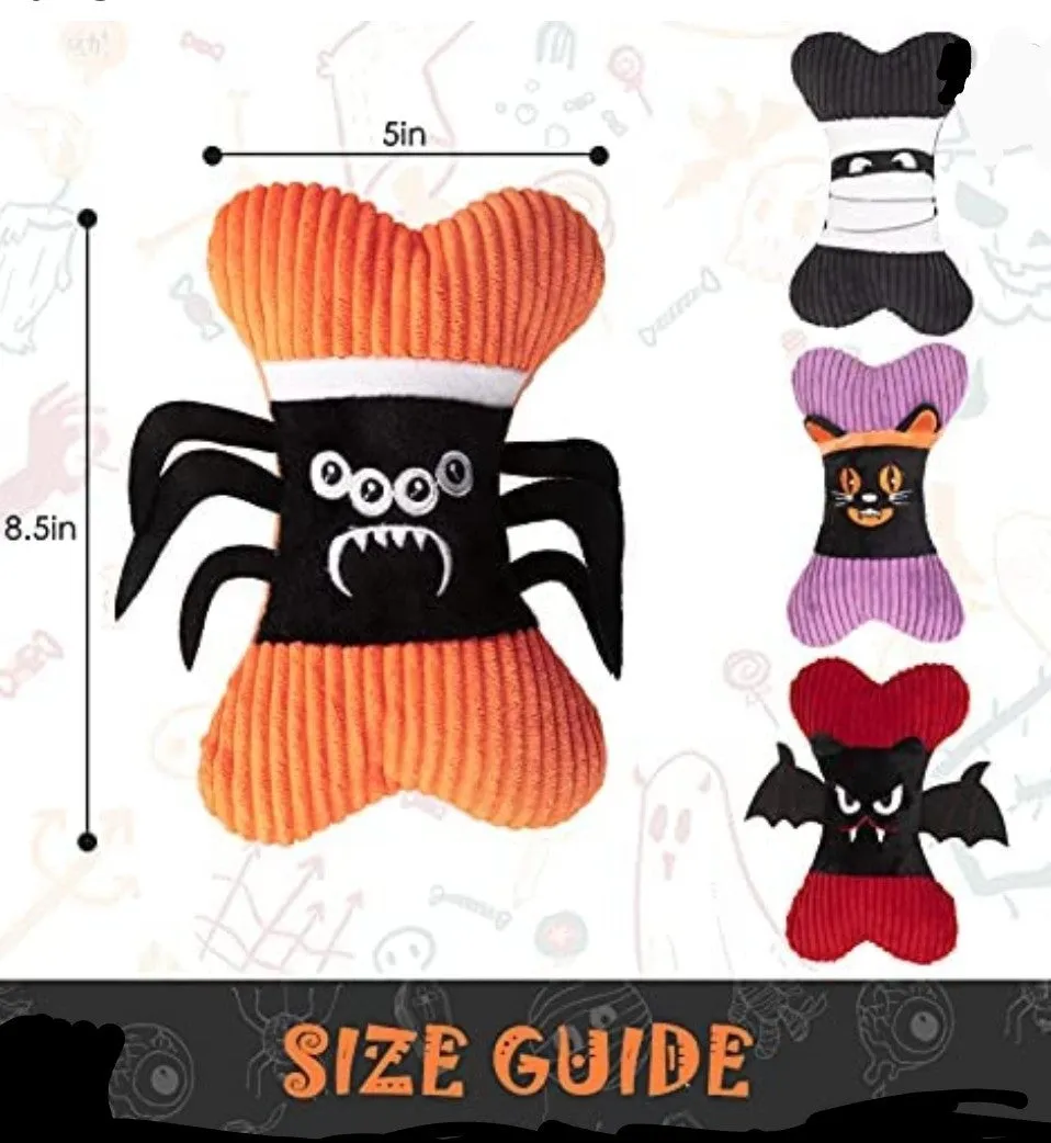 Happy Halloween Dog Toys, Spooky Plush Bones, 4 Styles