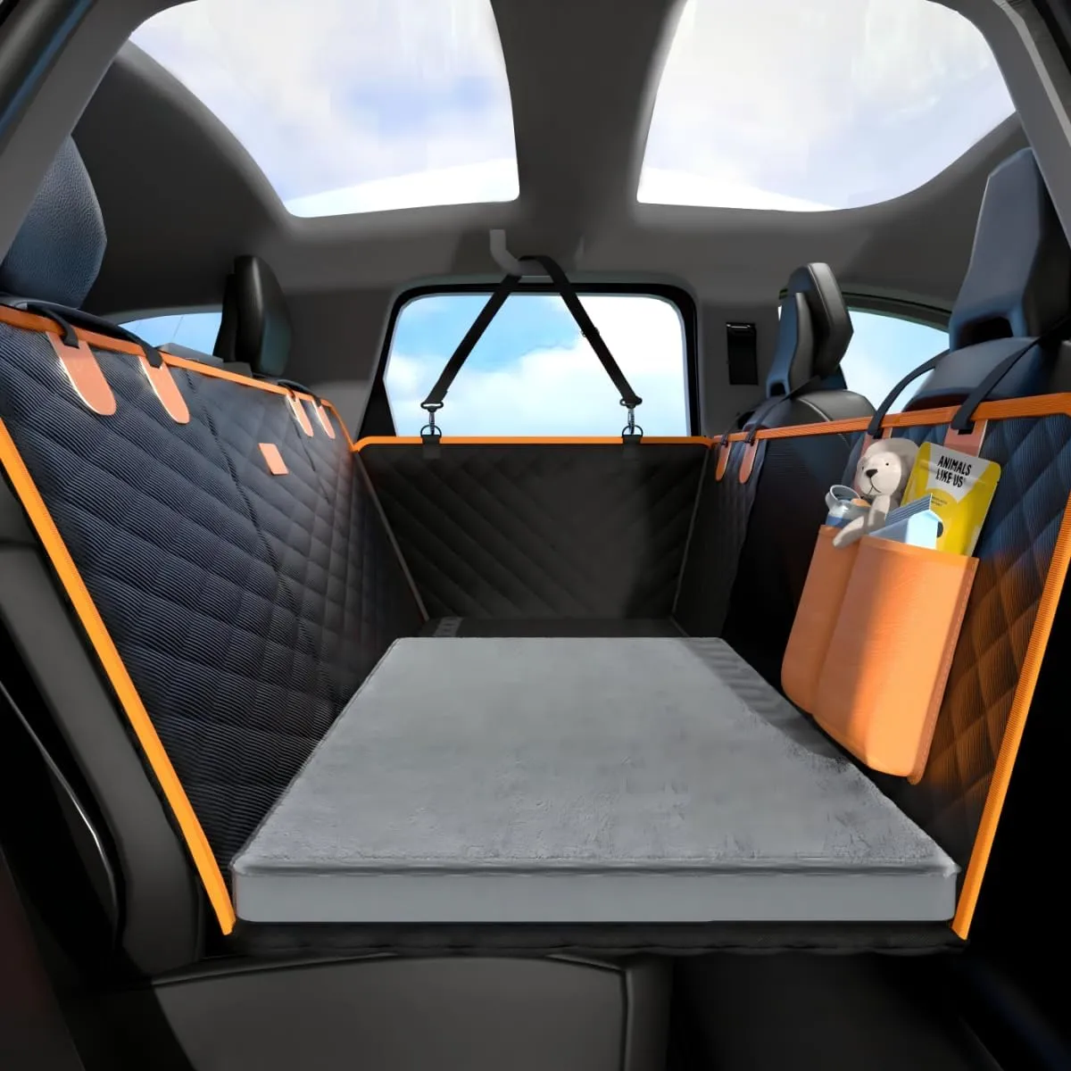 Hard Bottom Dog Car Seat Cover with Pet Bed Mat, Car Seat Cover for Back Seat, Non-Slip Durable Dog Hammock in Car SUV